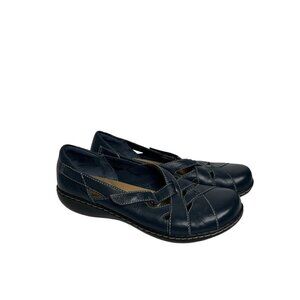 Clarks Bendables Ashland Navy Blue Leather Slip-On Flats Comfort Shoes Size 8